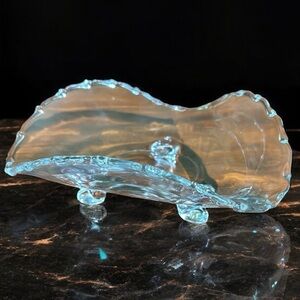 Vintage Clear Glass Footed Bowl Dish Scalloped Edge Mid Century Modern Wavy Dish